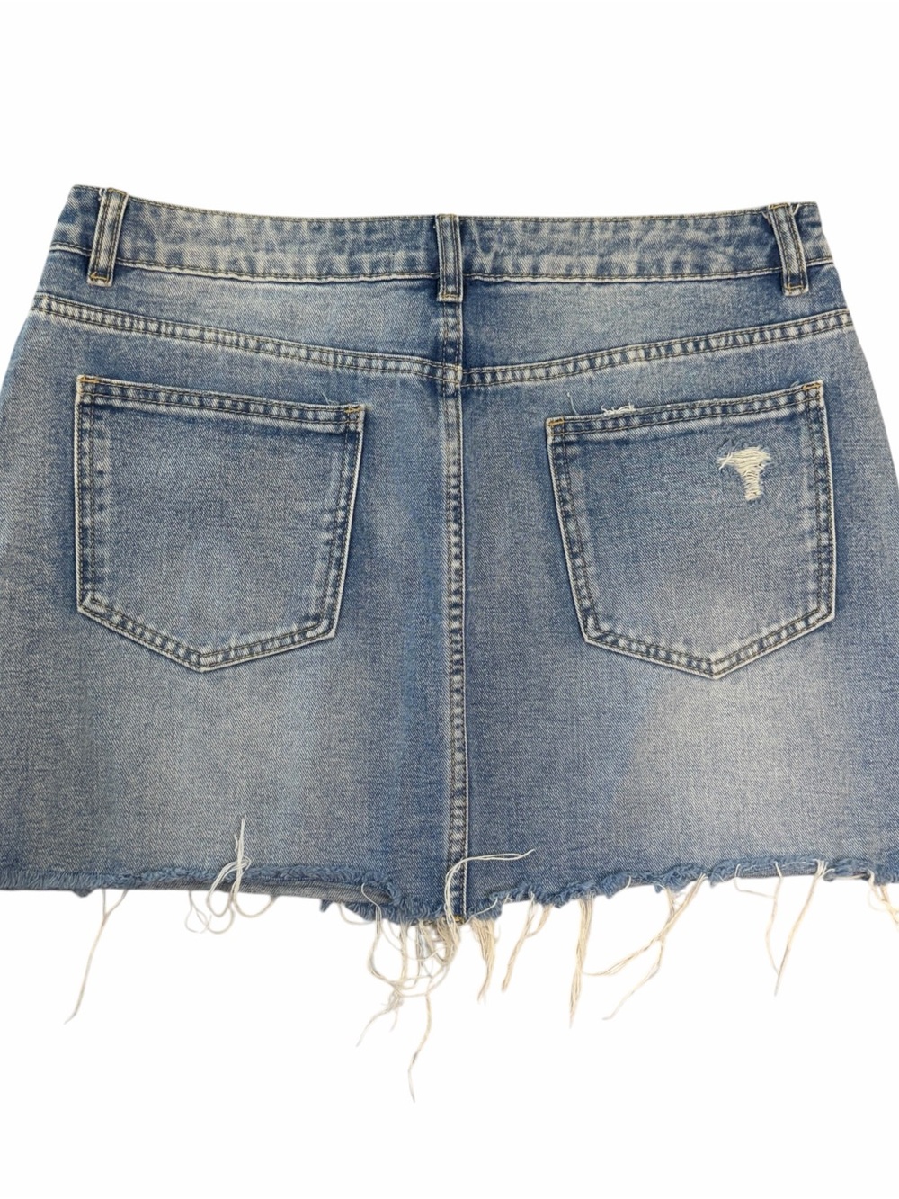 Frayed Hem Light Blue Denim Mini Skirt - Picture 4 of 4
